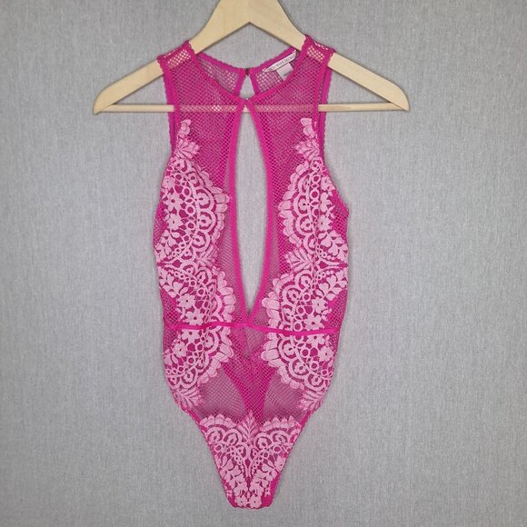Victoria's Secret Other - 💙 Victoria's Secret Pink Fishnet Bodysuit Size M Coquette Festival Playful Ling